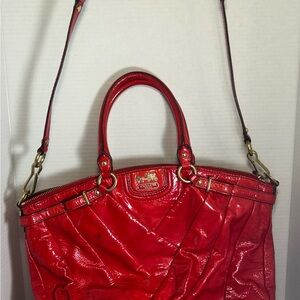 Coach Madison Lindsey Pleated Patent Red Leather Women's Bag